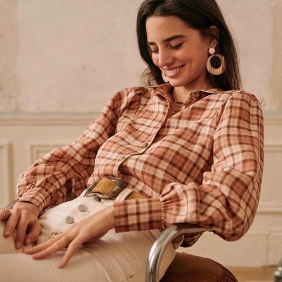 Sezane Tops - Sezane Bonny Shirt in Pink Beige Plaid 42 10